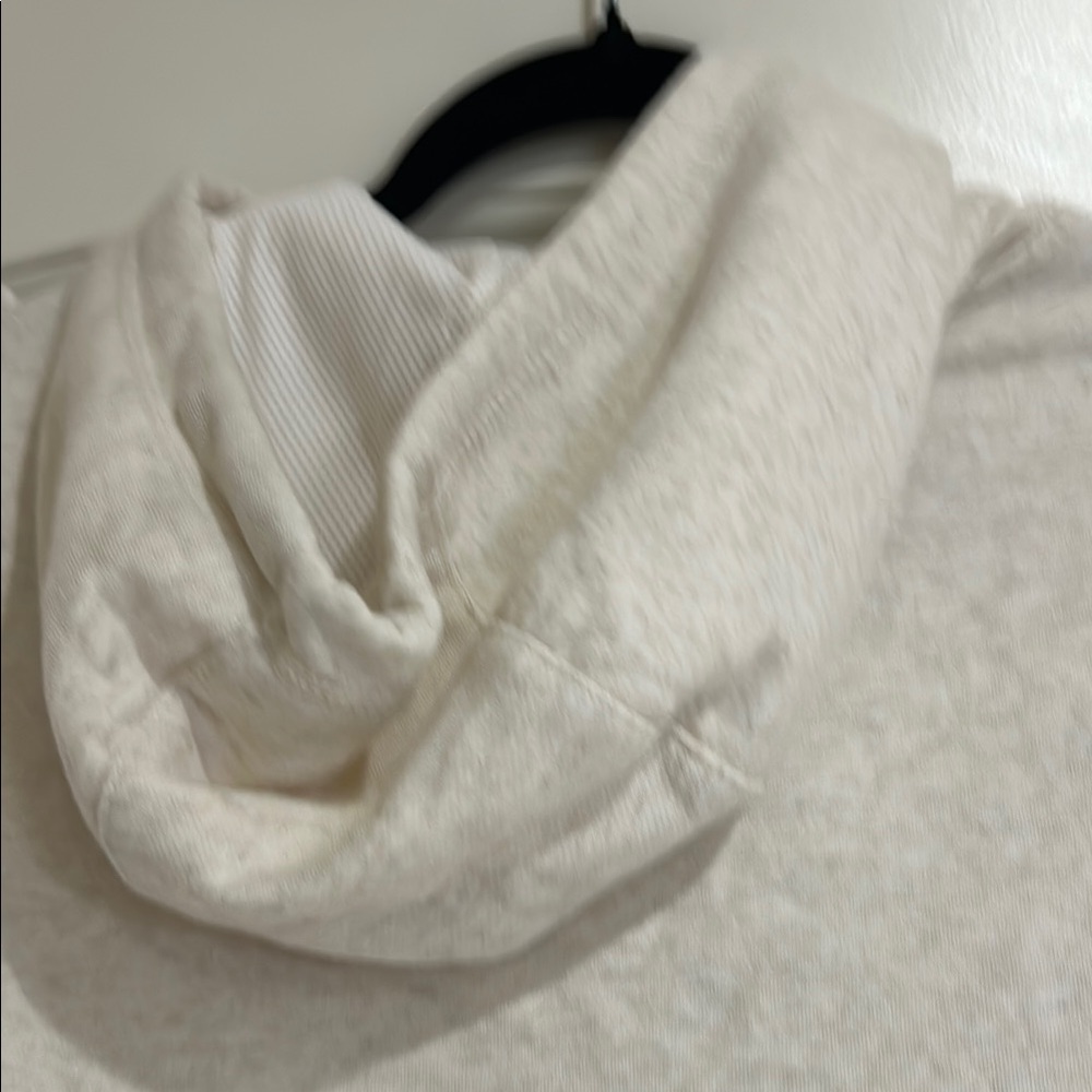 Zip Front Pocket Cream Pullover Hoodie with Long Sleeves and Relaxed Fit - Picture 5 of 6